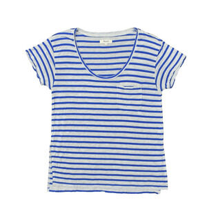 Madewell Women's Size M Basic Short Sleeve Gray Striped Viscose Round Neck Regul